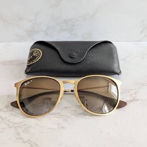 Ray-Ban Gold Erika Metal Round Polarized Sunglasses